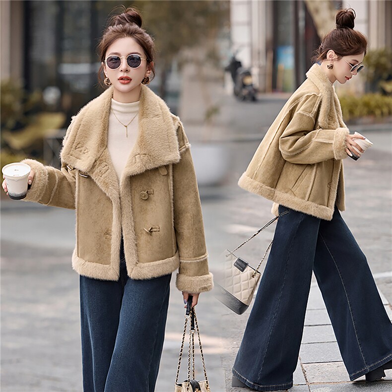 2025冬季新款皮毛一体机车风保暖外套,女装棉衣/棉服,维一诺（1D095）