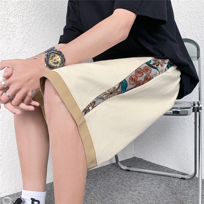 国潮重磅刺绣中国风短裤男夏宽松复古休闲运动5分裤子潮牌ins高街，男装牛仔裤，星座226-2