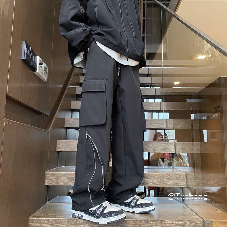 春季潮流新款高街拉链拼接设计宽松冲锋裤B315-K23563-p55控78,男装休闲裤,电商B315
