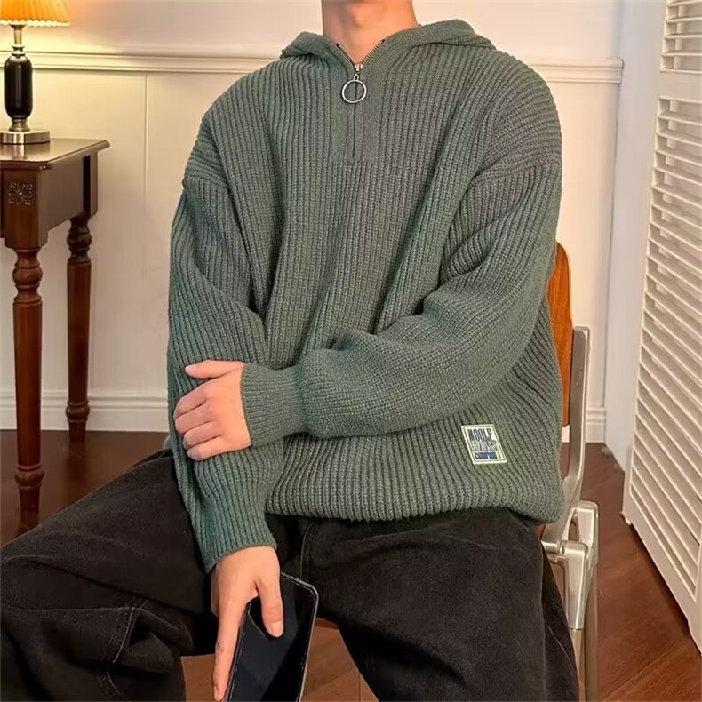 半拉链连帽毛衣男秋冬季韩版慵懒风针织衫oversize外套潮HY55-p53,男装针织衫/毛衣,星座1008