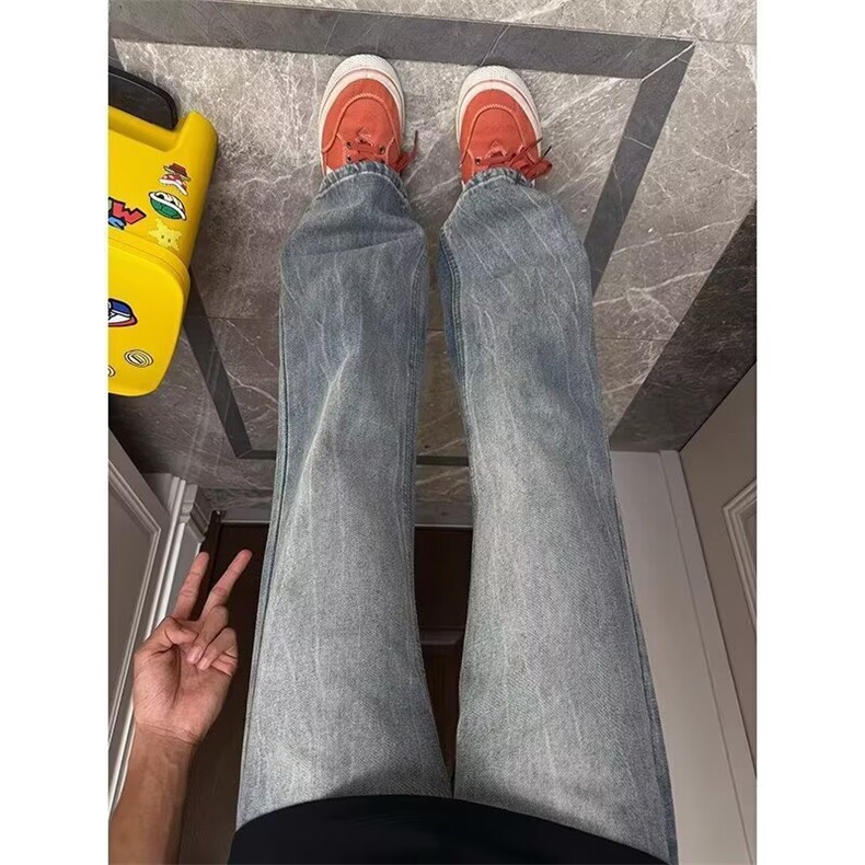 2025美式复古水洗做旧加绒牛仔裤男女直筒微喇显瘦cleanfit长裤子,男装牛仔裤,星座516A