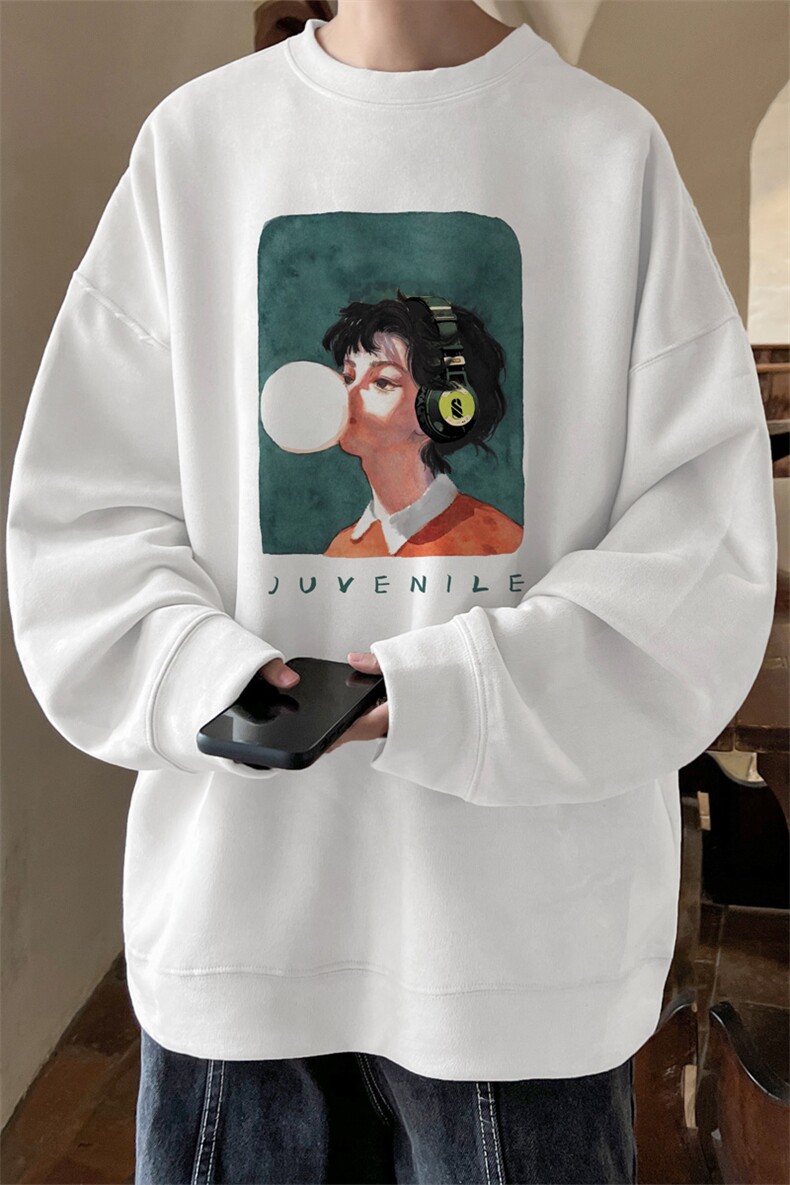 早秋！2025秋冬新款男士印花麂皮绒圆领卫衣百搭长袖WYJP107特P35,男装卫衣,电商B220