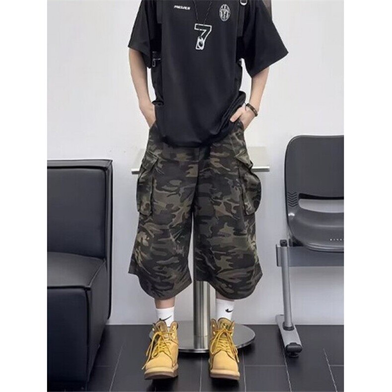高街迷彩工装多口袋设计直筒牛仔七分裤男女百搭短裤夏季KT880,男装牛仔裤,星座1116A（原606A-3）