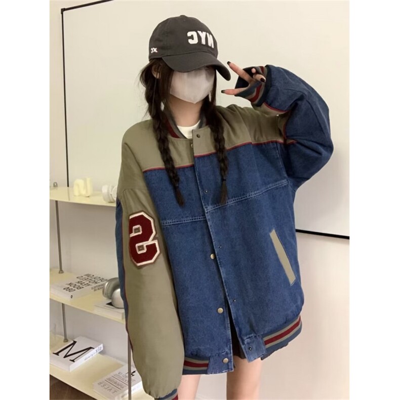 今年流行牛仔外套男女美秋季新款拼接百搭独特棒球服JK8527,男装工装外套,星座516A