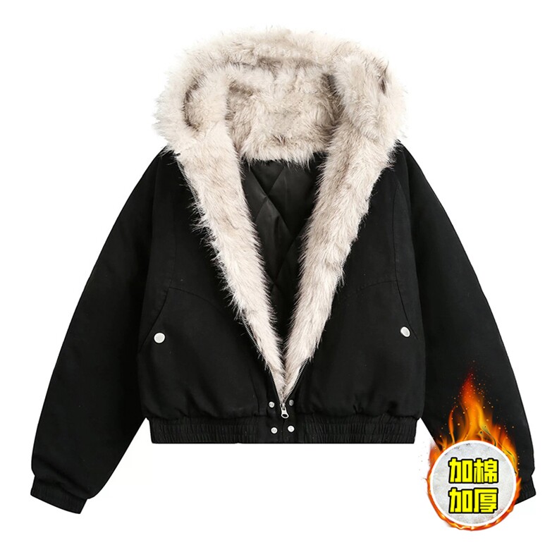 现货高品质美式高街冬季重磅硬挺短款座山雕毛领棉衣男女加厚外套，男装棉衣，电商A486-1