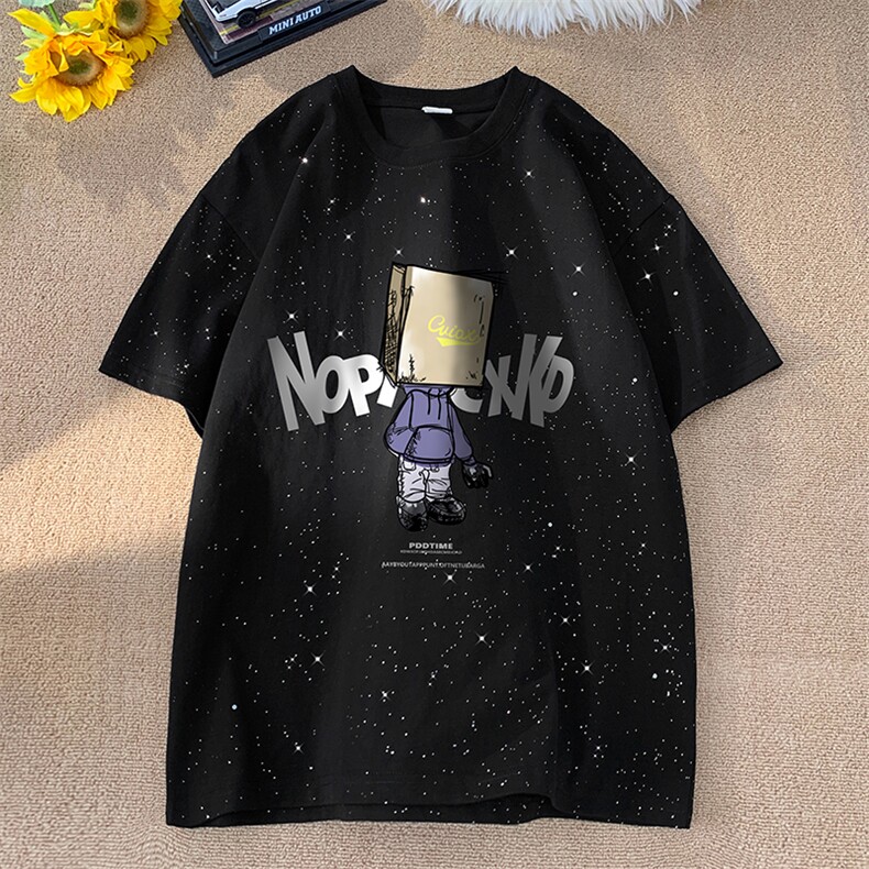 量大优供抖音视频支持得物配合二开美式满天星亮片短袖T恤MTX561,男装T恤,电商A486
