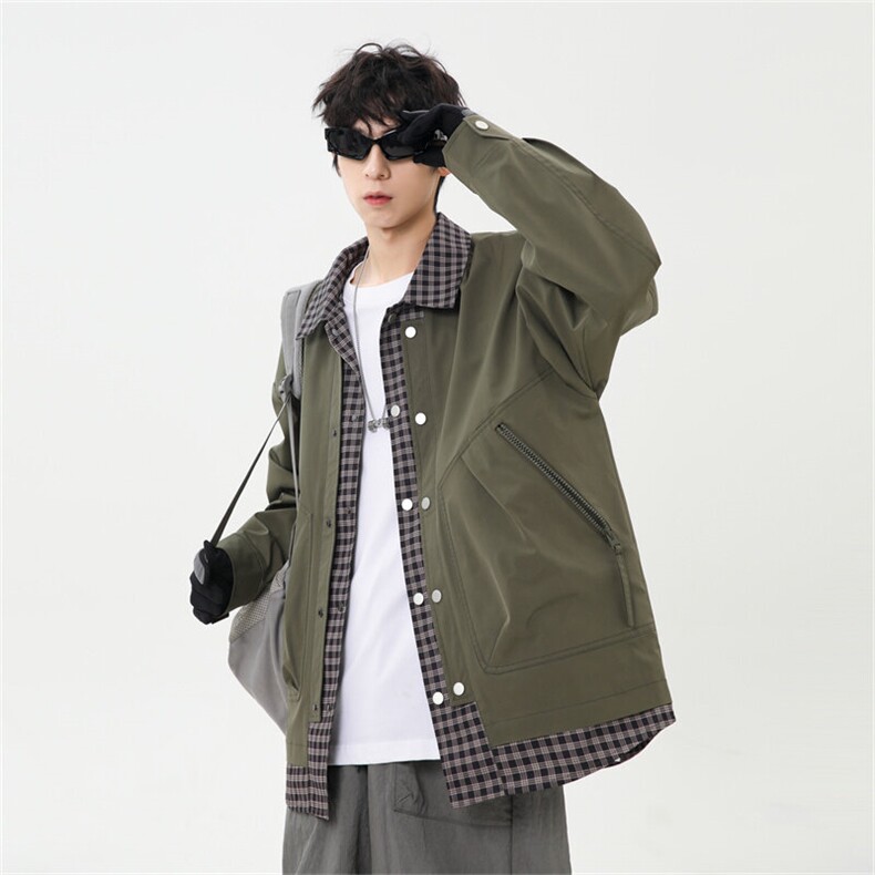 2025春季休闲痞帅工装假两件翻领夹克潮流外套XZ301b-2-JK2582P78,男装夹克,星座301B-2（原A443-1）