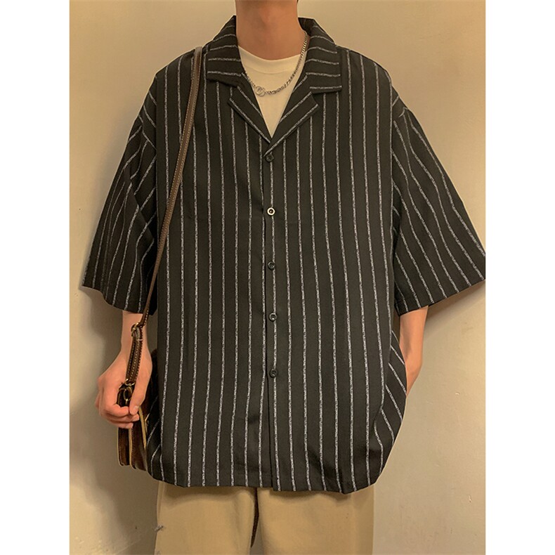 C2042/P35短袖衬衫男士五分袖垂感西装领衬衣潮宽松上衣,男装衬衫,电商A141