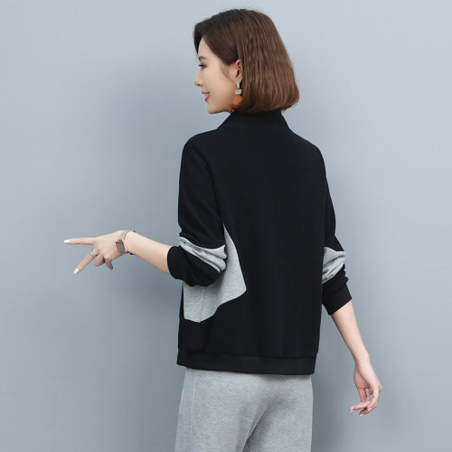 时尚休闲拼色外套女宽松显瘦百搭长袖上衣春秋新款韩版学生运动服套装,女装短外套,依恋蒂丝