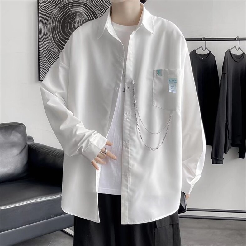 秋季韩版翻领口袋休闲衬衣男盐系百搭工装衬衫男长袖  W5571-P30图片