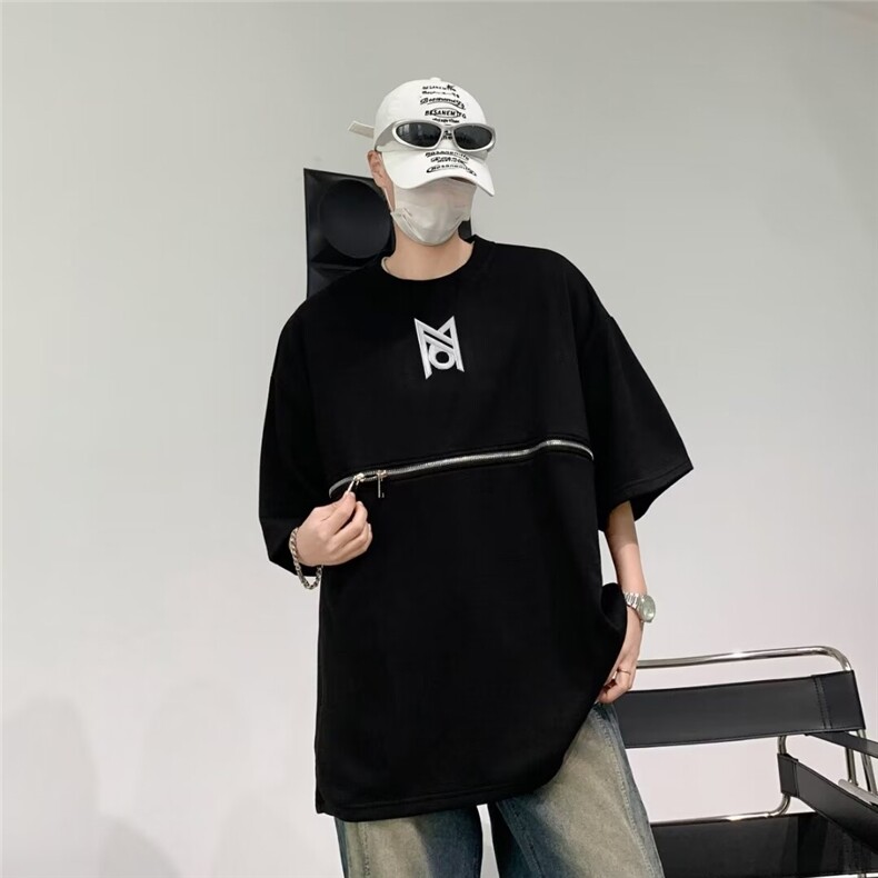 拉链短袖t恤男夏季高街vibe痞帅五分袖潮牌潮流情侣款体恤TX066,男装T恤,星座601-2