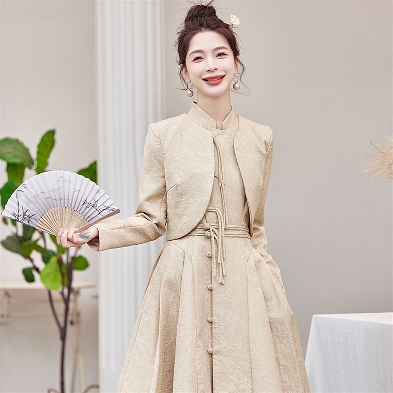新中式国风连衣裙套装女2024春秋季新款气质高腰修身背心裙两件套,商品下架区,芷墨服饰
