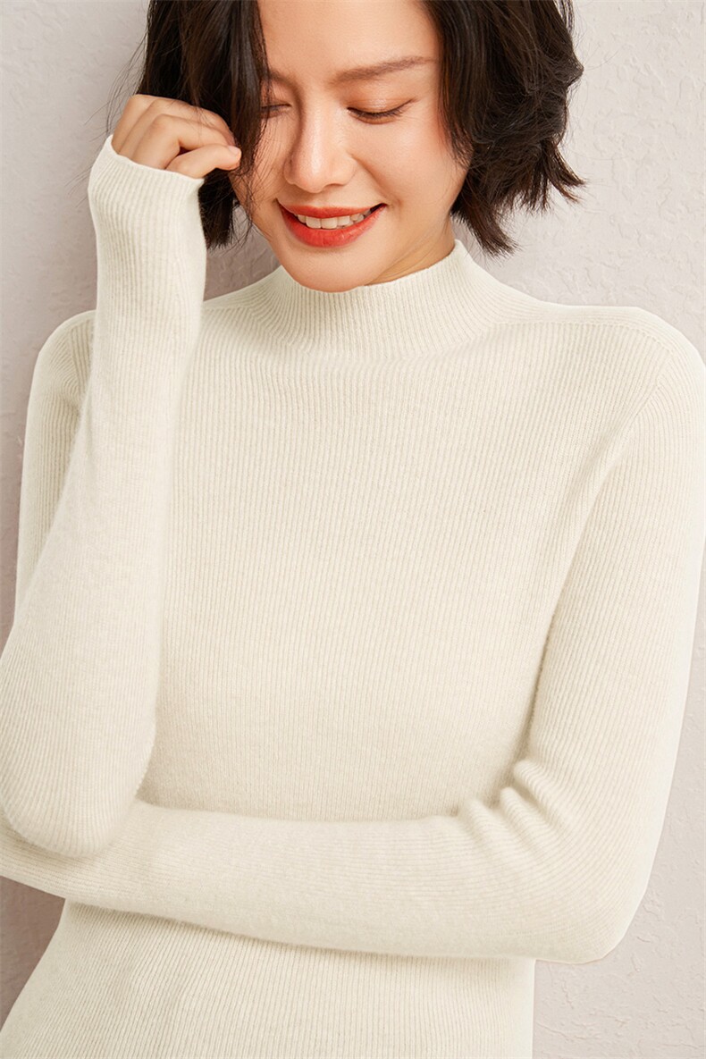 2025春秋新款羊绒衫女100纯羊绒精纺纯色简约针织套衫半高领上衣,女装羊绒衫,广悦羊绒