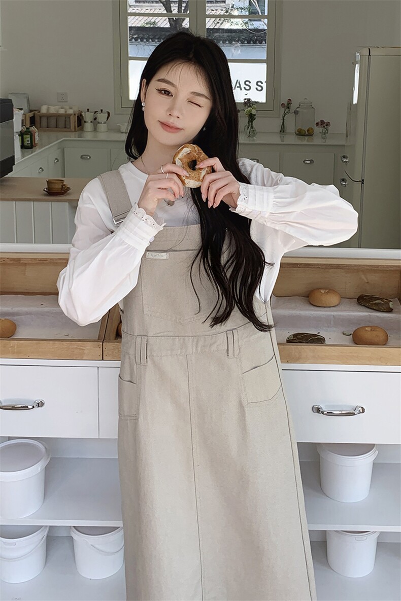 韩系减龄背带连衣裙套装女2025春新款高级感气质显瘦吊带裙两件套,女装套装/套裙,慧尚依恋