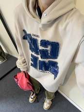 B266-FG15-P6023秋季新款宽松牛仔贴布连帽套头卫衣，男装卫衣，星座B257-1