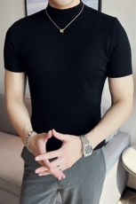 2024春夏款纯色修身半高领短袖针织毛衣打底衫男M03-p45M-4XL，男装针织衫/毛衣，电商D303