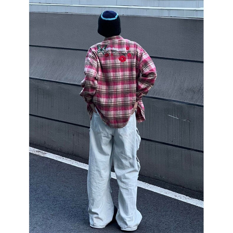 网络图现货粉红格子衬衫男生格纹衬衣长袖RC21-P55,男装衬衫,星座1005-4