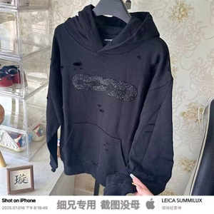 复古美式街头碎破洞连帽卫衣男女图片