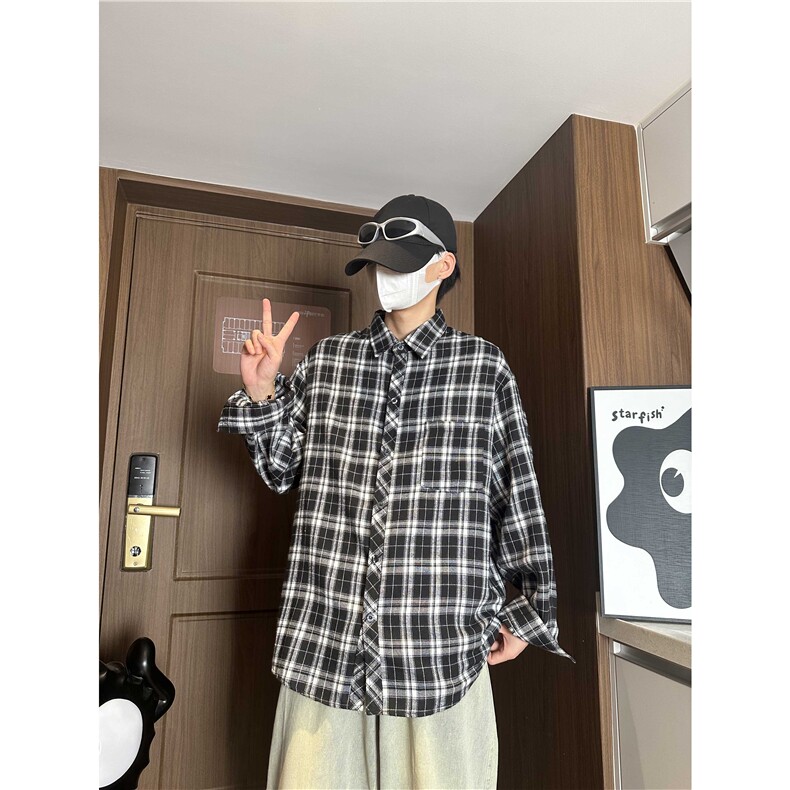 控价59港风格子衬衫宽松外套男女衬衣百搭格子外套CS2417P35图片