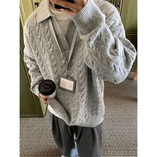 软糯慵懒风针织polo衫毛衣单穿上衣韩系老钱风毛线衣XM20P50特，男装针织衫/毛衣，电商D256