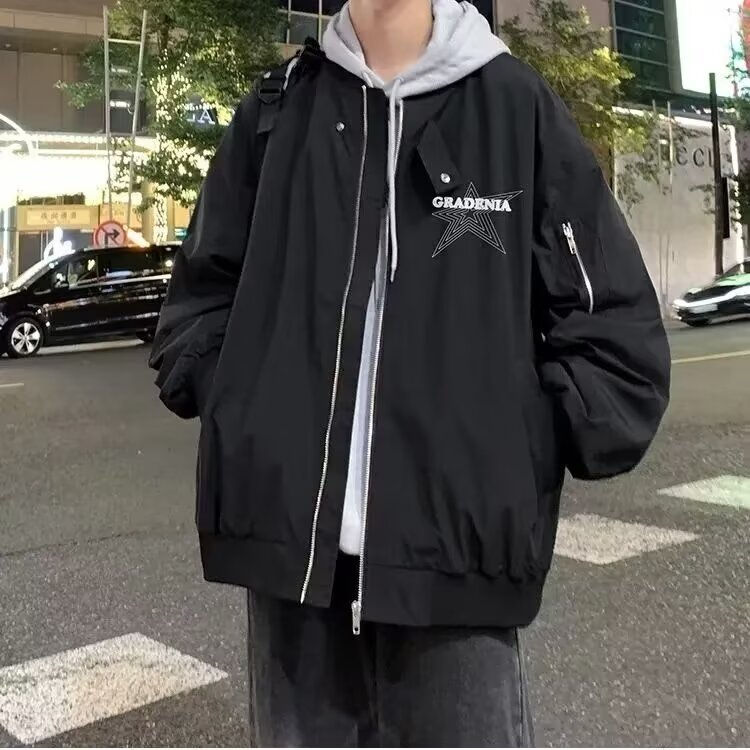 外套男子春秋宽松翻领休闲棉夹克拉链装饰百搭 J538图片