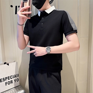 店主风社会小伙男士拼接翻领POLO衫男T恤上衣301A-1/PL110/P55图片