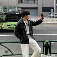 816B-PY016-P105韩风男士宽松连帽皮夹克黑色痞帅皮衣，男装皮衣，星座816B