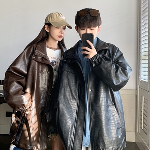 港风钢印夹克大码M-5XL皮衣鳄鱼纹情侣皮衣男外套JK8749P90控128,男装皮衣,星座227-7
