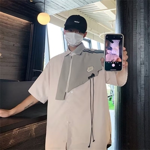 夏季新款衬衫潮流慵懒男拼接短袖衬衫ZG14P40图片