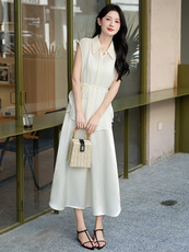 2025年夏季新款时尚舒适飘逸高级感精致无袖两件套连衣裙，女装套装/套裙，超帛