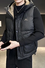 短款连帽羽绒马甲男休闲日系面包服保暖外套马夹背心M76-P125，男装背心/马甲，电商A239