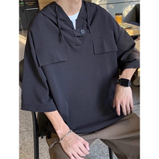 连帽套头短袖T恤男士休闲外套夏季设计感小众五分袖上衣，男装T恤，星座506A