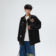 美式复古翻领牛仔夹克男女情侣街头上衣休闲外套JK08646-P75，男装工装外套，星座308B-2