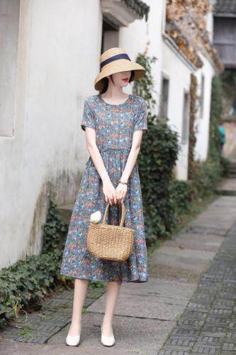 现货，棉麻连衣裙，女装连衣裙，金典明美