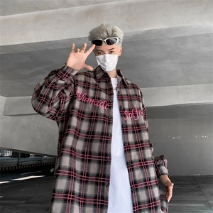 vintage美式刺绣格子衬衫短袖男痞帅高级感格纹衬衣cle图片