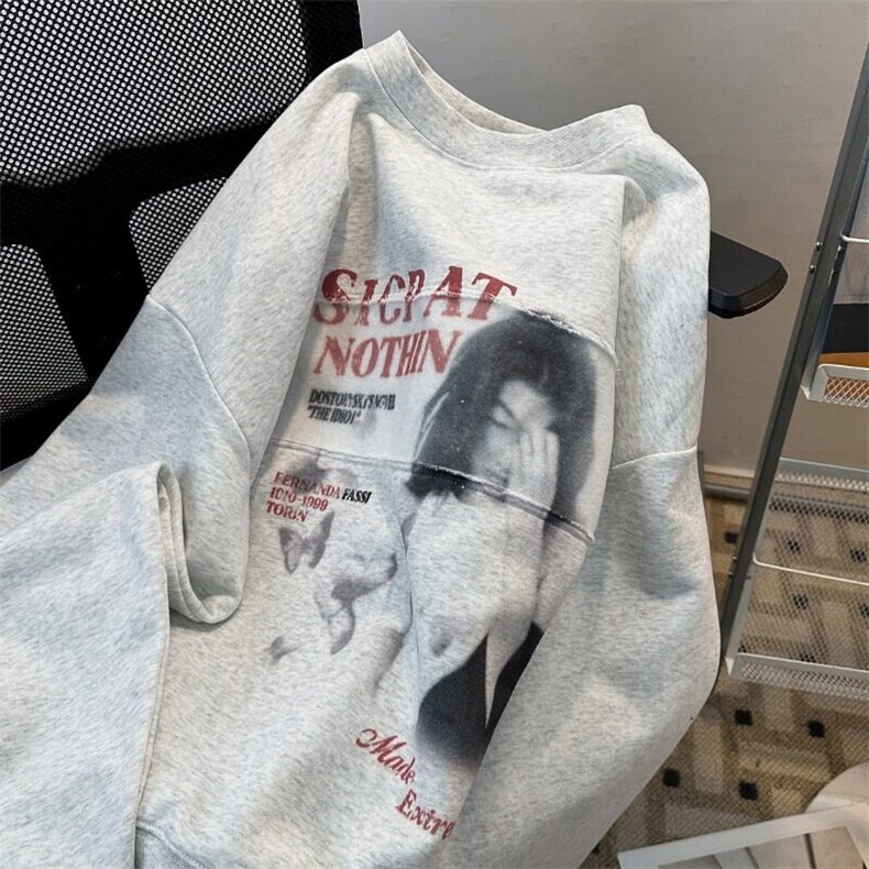 复古美式街头字母人物印花长袖卫衣男女春季潮流宽松上衣ins潮牌,男装卫衣,星座601-1