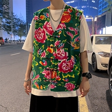 夏新东北大花布马甲修身背心马甲坎肩盘扣演出服男女大码外衣MJ02，男装背心/马甲，星座115A(原星座507）