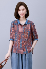 时尚休闲花布撞色上衣宽松显瘦百搭衬衫，女装衬衫，依恋蒂丝