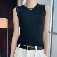 薄款圆领修身针织吊带背心女气质显瘦内搭精纺无袖，女装背心吊带，暖烁羊绒