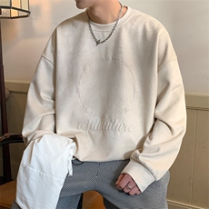 麂皮绒卫衣男款春秋季重磅宽松大码内搭上衣服男生圆领长袖打底衫，男装卫衣，星座1210-1