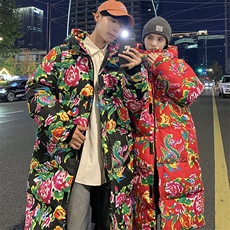 A5长款棉衣外套东北大花风汉服男女宽松保暖防寒连帽棉袄情侣，男装棉衣，星座115A(原星座507）