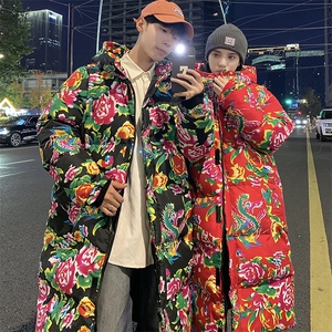 A5长款棉衣外套东北大花风汉服男女宽松保暖防寒连帽棉袄情侣图片