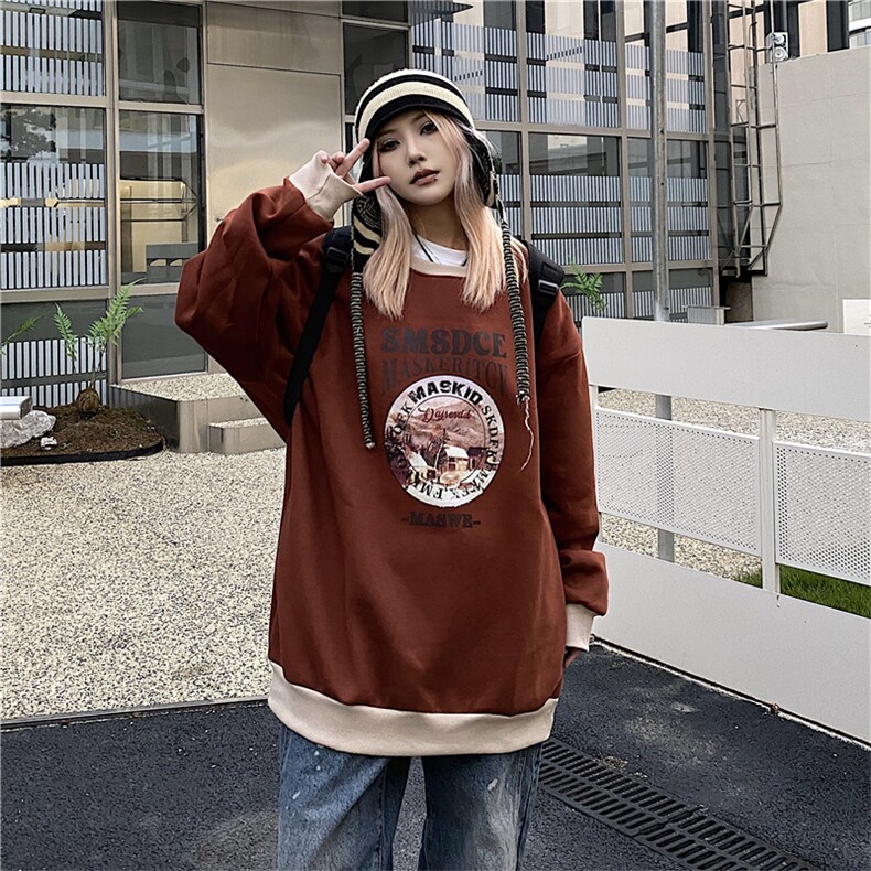 潮流街头美式创意拼接撞色复古字母印花宽松加绒圆领卫衣E701-P65,男装卫衣,星座911-2(原星座613-2）