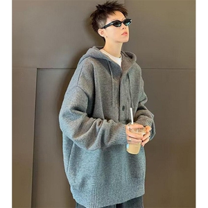 重磅秋冬装北极绒开衫毛衣美式复古休闲慵懒风针织衫加厚连帽外套图片