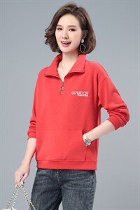 2021春季新款简约时尚休闲宽松小翻领卫衣女图片