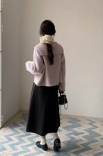 新款上新娃娃领色双面羊毛大衣女短款韩系百搭，女装双面呢大衣，依嘟服饰