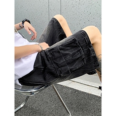 B221美式ins高街小众夏季重工艺工装牛仔短裤LK24177-P60控78，男装牛仔裤，电商B221