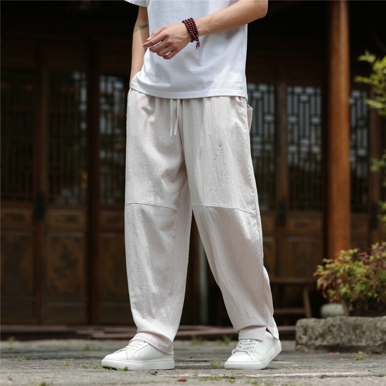 2026夏装新款汉服唐装风透气凉爽棉麻休闲裤A057-K381-P45，男装民族服装，电商A057B
