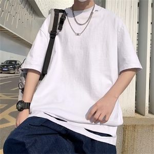 C314-P28 2024夏季新款潮牌ins百搭半袖上衣破洞圆领短袖男 现货图片