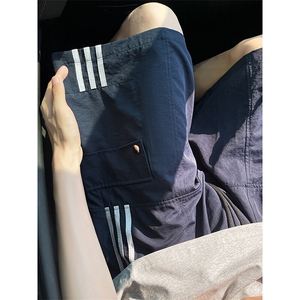 8XL-M三条杠工装短裤大码休闲运动中裤条纹冰丝五分裤DK1303/P48图片
